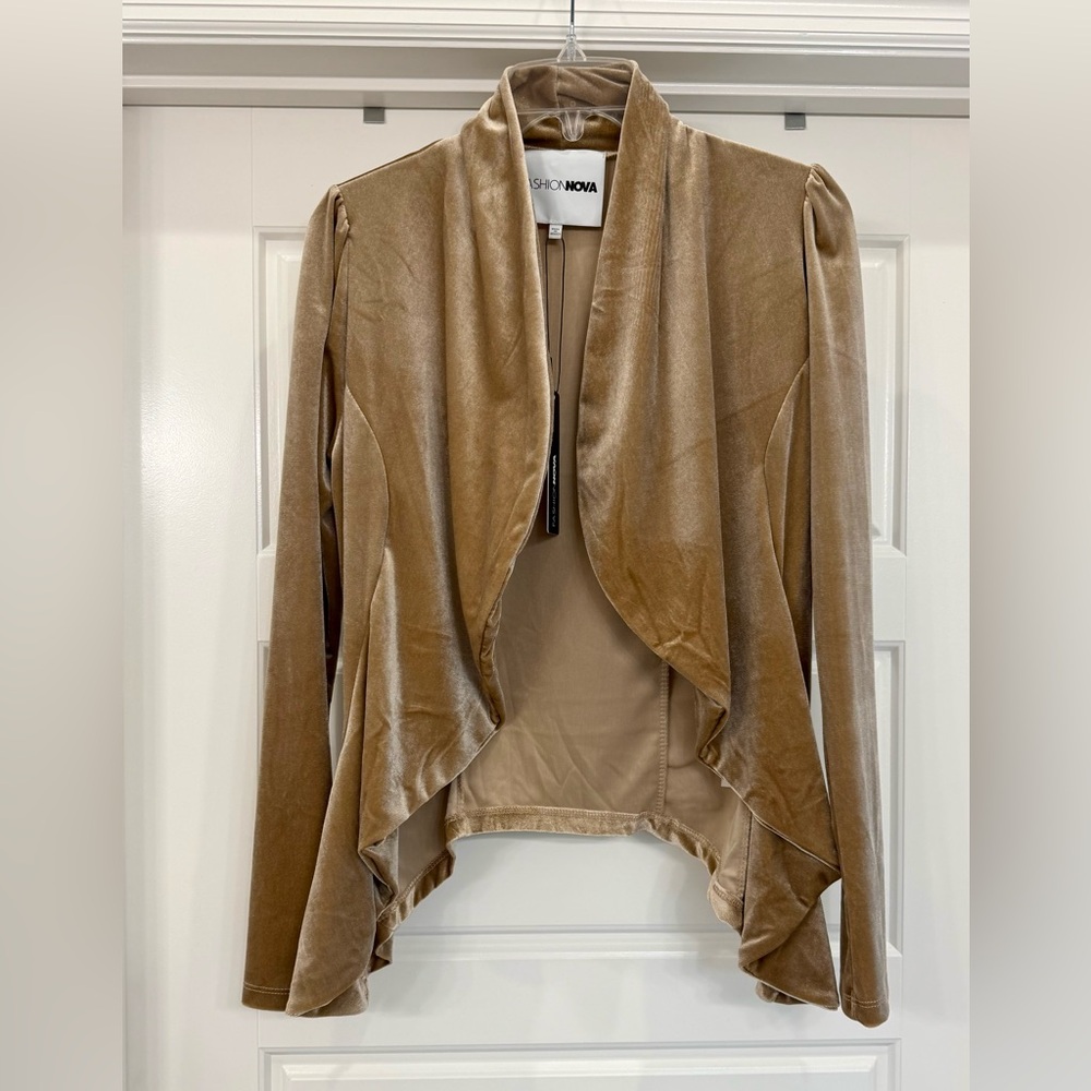 Fashion Nova Camel/Gold Velvety Women's Open Front Blazer